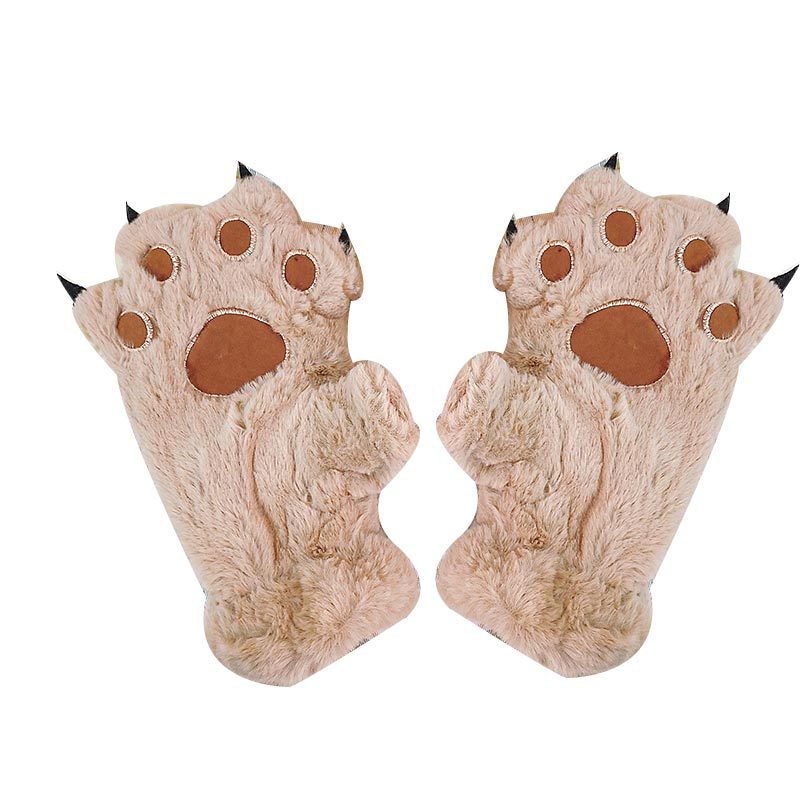 The winter version of the cute Korean student's plush and thickened cartoon cycling bear paw warm full-finger glove girl in winter Item Picture