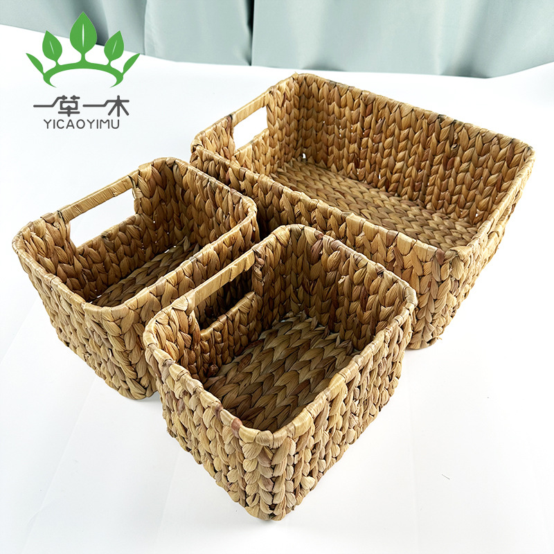 Nordic Water Hyacinth Woven Storage Basket Toy Snacks Dirty Laundry Basket Household Hand-Held Basket Clutter Storage Basket details Picture
