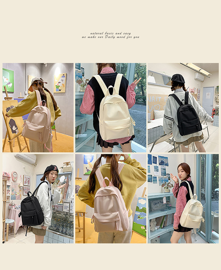 书包女ins 小清新高中生双肩包女纯色少女旅行背包男耐磨休闲背包详情3