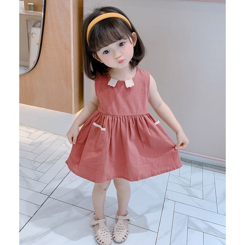 Sleeveless dress for girls, summer children's dress 2022, new summer style for little kids, retro cotton and linen princess dress Specification image