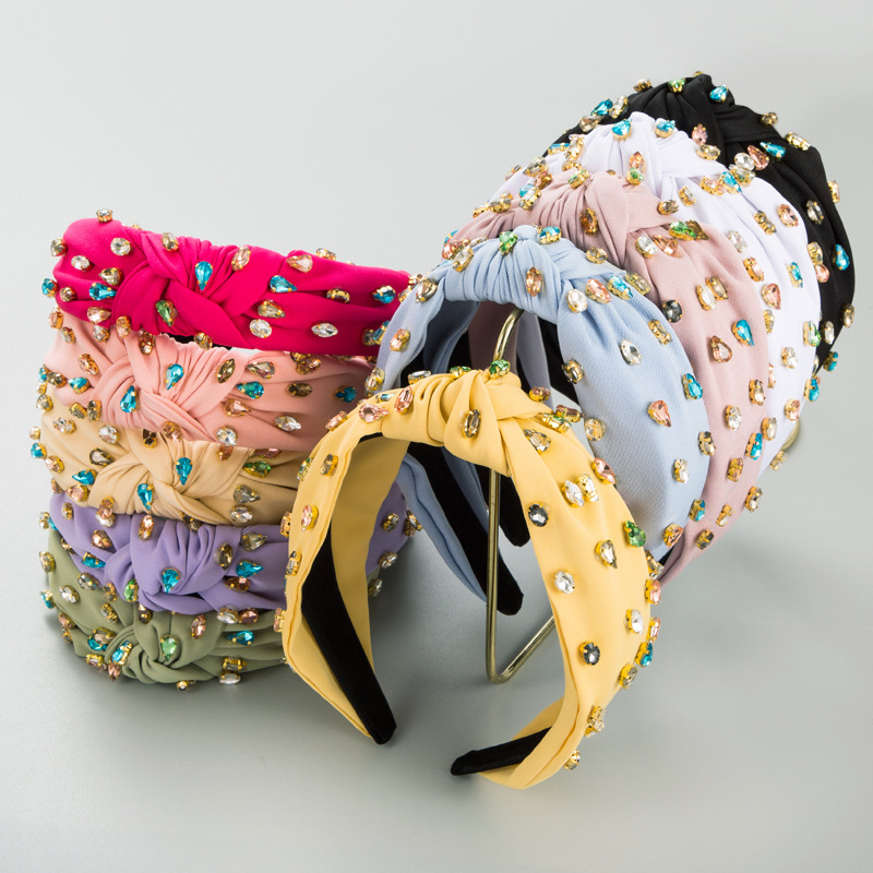 Hairband Europe And The United States New High Quality Cloth Full Drill Hoop Female Knotting Multi-Color Fashion Wide Edge Head Hoops Hair Accessories Foreign Trade