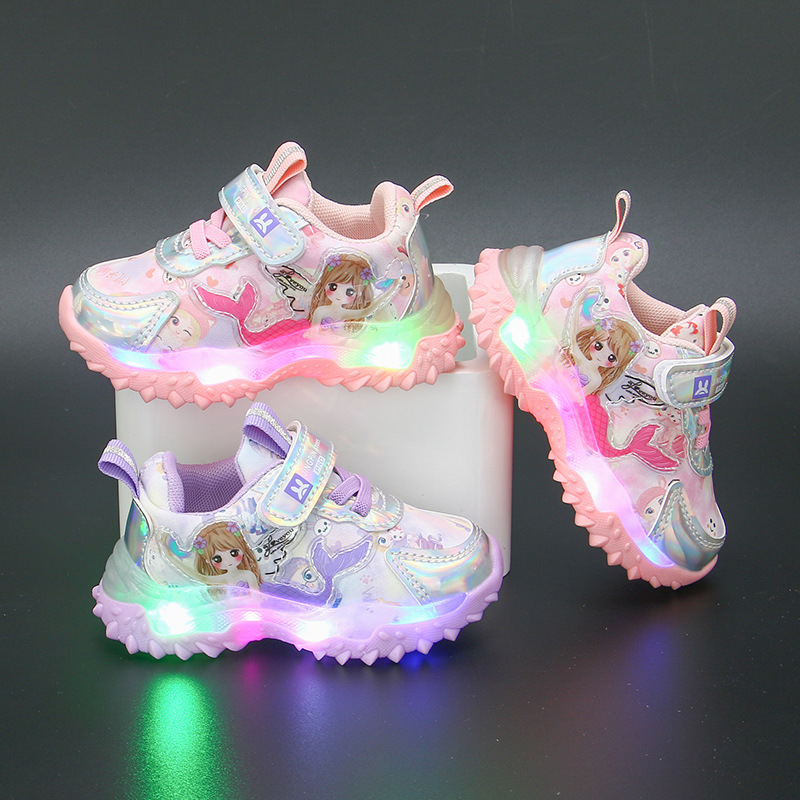 Girl shoes with lamp leather waterproof 2022 spring and autumn new girl sneaker little girl princess shoes thumbnail