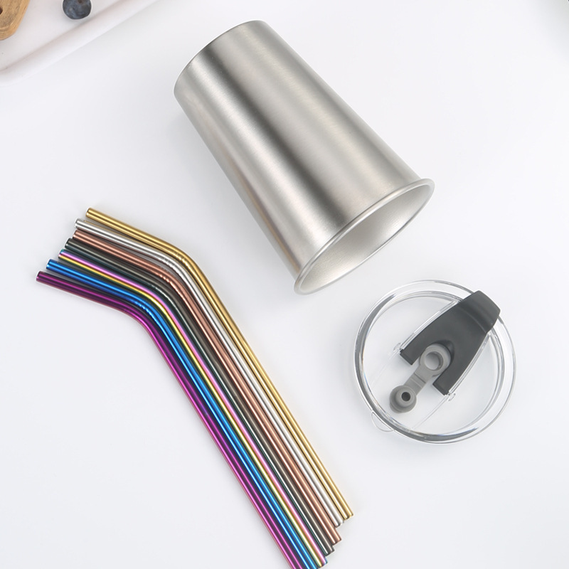 Best-selling cross-border stainless steel cups with straws, large-capacity cups wholesale, portable coffee cups with high appearance standards, creative straws details Picture