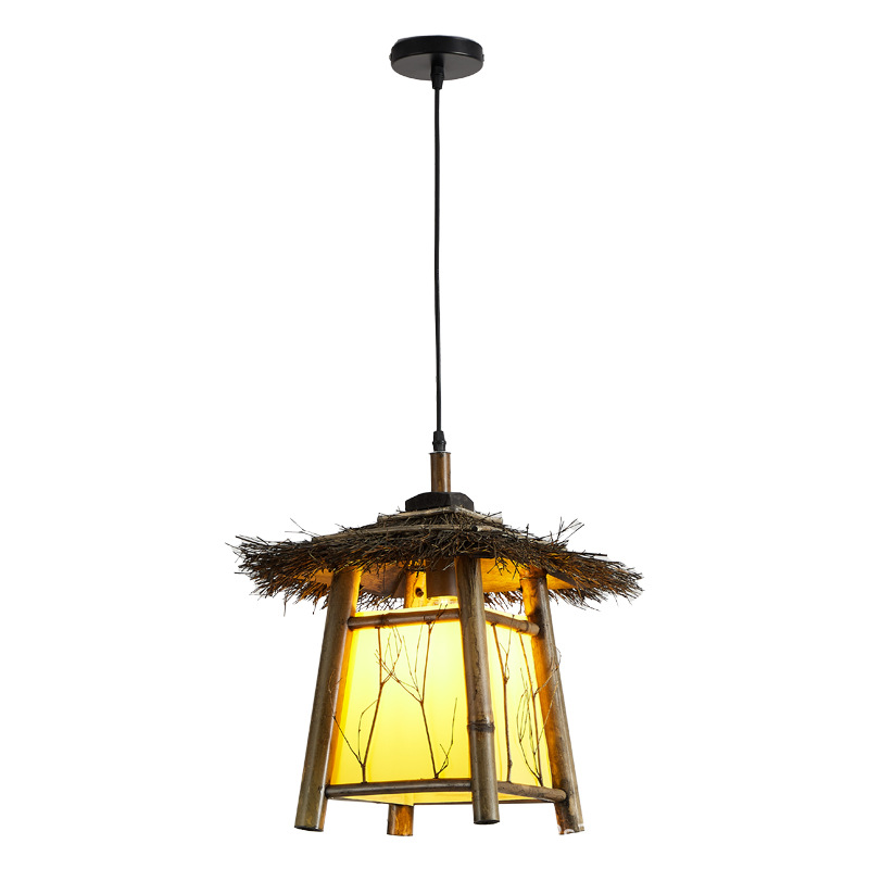 Chinese trend, ancient-style bamboo weaving restaurant, chandelier house, Southeast Asian pavilion, homestay, tea room, inn, Zen style, hand-woven lamp Item Picture