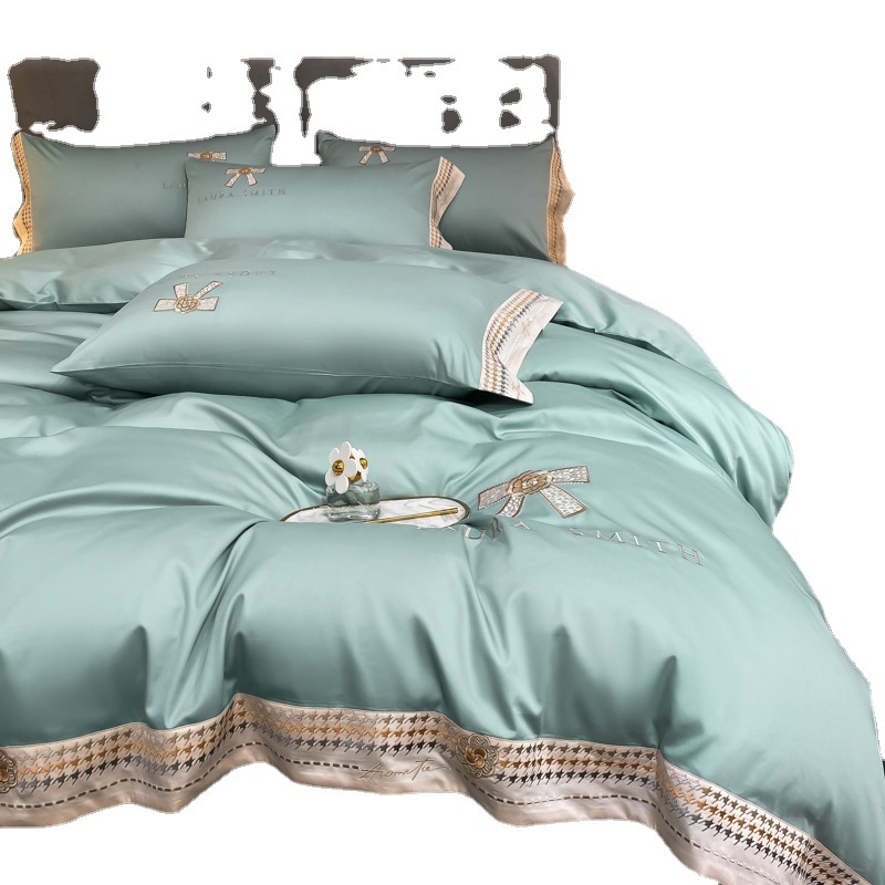 Wholesale of high-end light luxury embroidery Class A 100-count long-staple cotton pure cotton four-piece sets, all-cotton quilt covers, bed sheets and bedding Item Picture