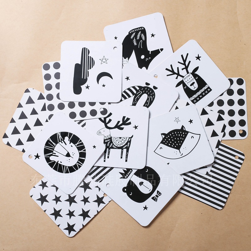 Newborn baby black and white card, children's intelligence early education visual stimulation flash card, 0-6 months baby tracking toy Specification image
