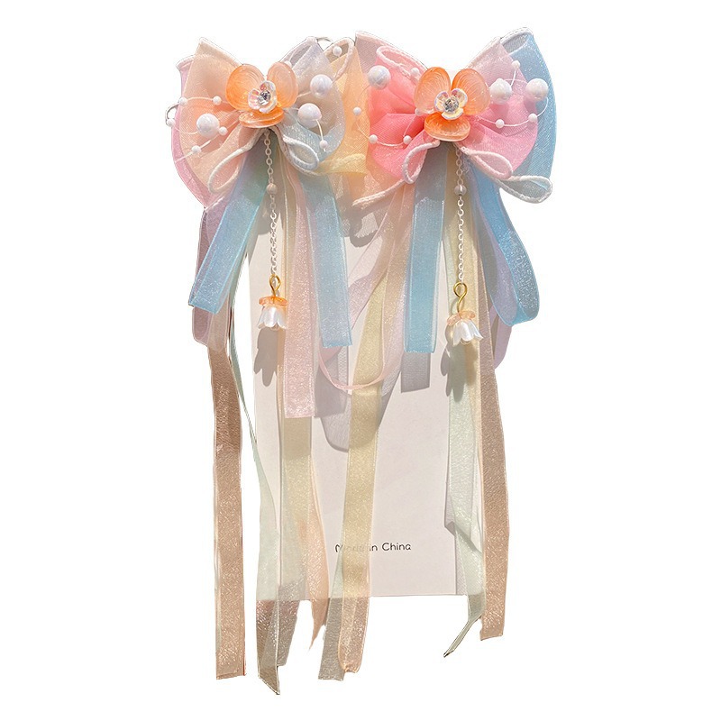 Children's hairpins, ancient-style hair accessories, flower butterfly tassels, step shaking Hanfu, super fairy pearl and glass pendants, princess headwear Item Picture