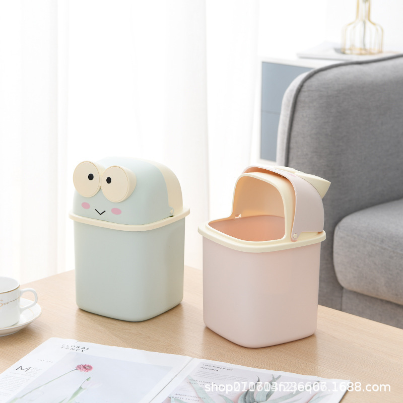 可爱迷你青蛙桌面翻盖垃圾桶可DIY儿童学生办公室杂物整理收纳盒详情图2