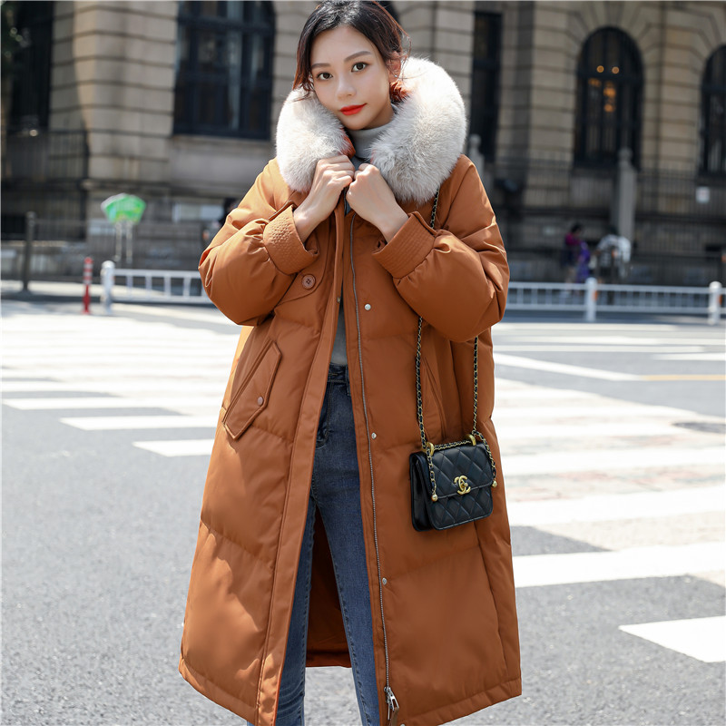 Korean loose down jacket for women, knee-length, 2022 autumn/Winter new style, hooded and thickened winter coat, factory direct sales Application Scenario