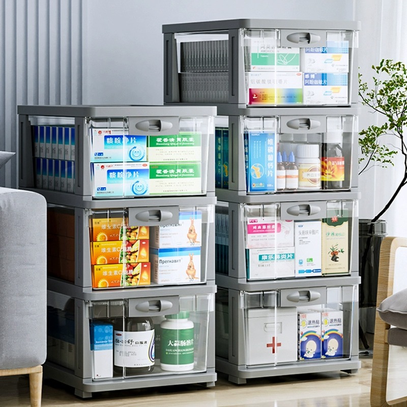 Drawer storage box Multi-layer medicine box Household medicine storage box Medical first aid box desktop transparent medicine cabinet details Picture