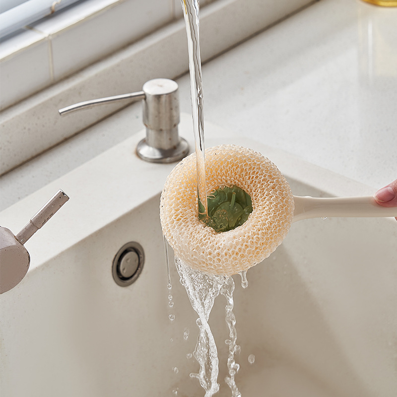 Household plastic-handled pot washing brush, long-handled multi-functional hanging dish brush, kitchen cleaning brush, dishwashing brush magic tool Specification image