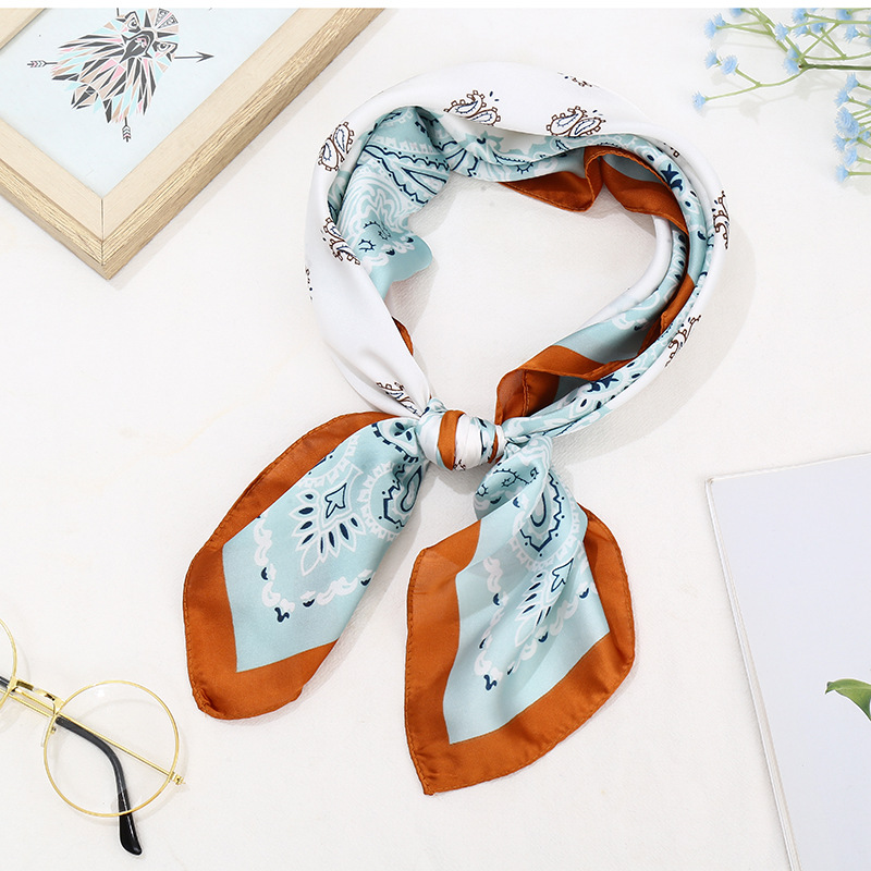 70*70 striped silk scarf, women's small square scarf, Korean version, versatile professional small neckerchief, summer thin decorative scarf Application Scenario