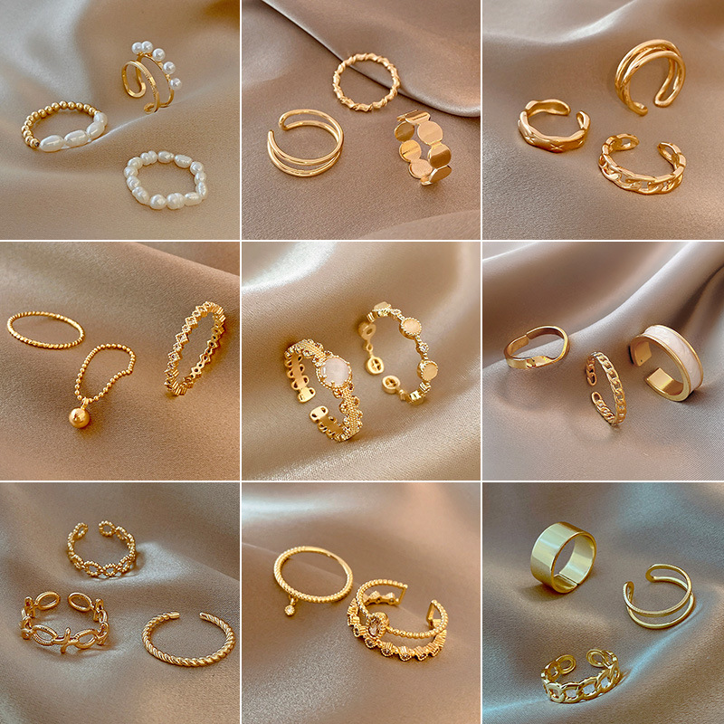 ins trendy set rings for women, retro, niche and individualistic pearl ring rings, cold style and high-end jewelry wholesale