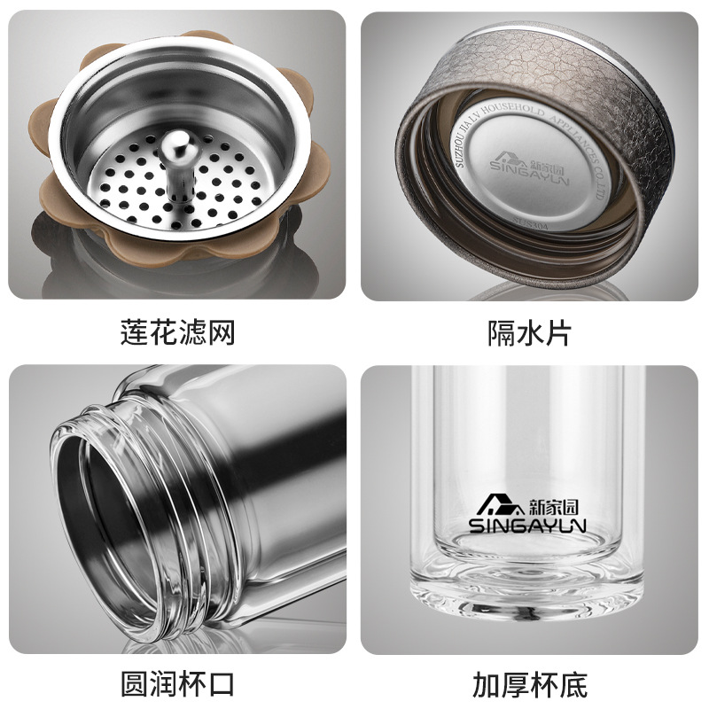Shanghai Xinjiayuan Insulated Double-layer men's tea cup and Glass cup with filter screen, business portable transparent car water cup Application Scenario