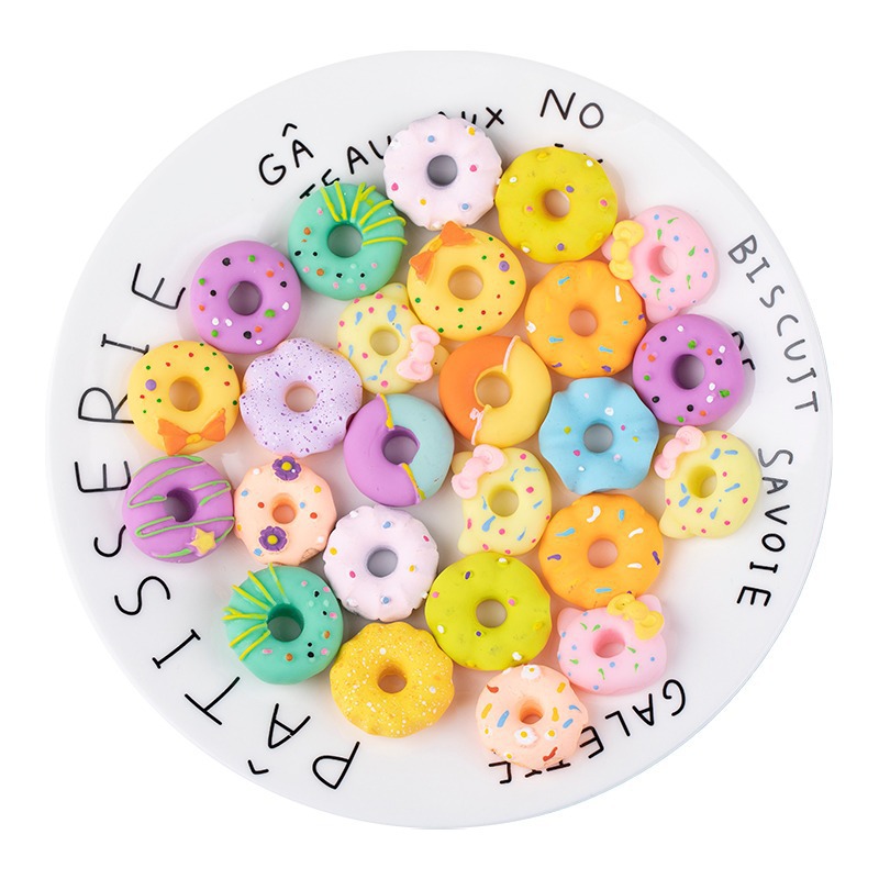Resin accessories cartoon simulation food toy doughnut diy cream plastic phone case patch storage box decorative materials Item Picture