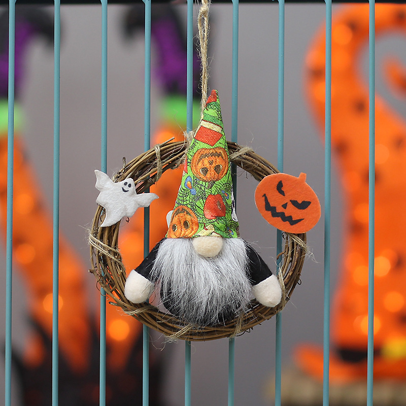 Cross-Border New Halloween Party Decoration Supplies Faceless Doll Rattan Wreath Door Head Wall Hangings details Picture