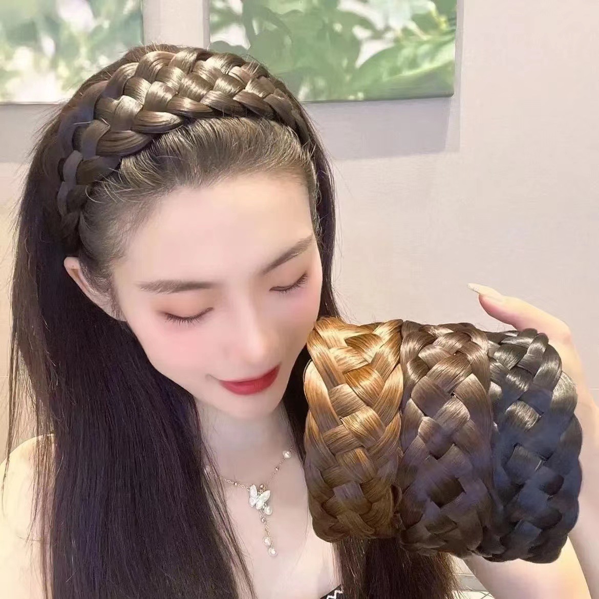Headband, false hair band, retro thickened women's handcrafted women's twist headband, women's summer high skull top headband headwear