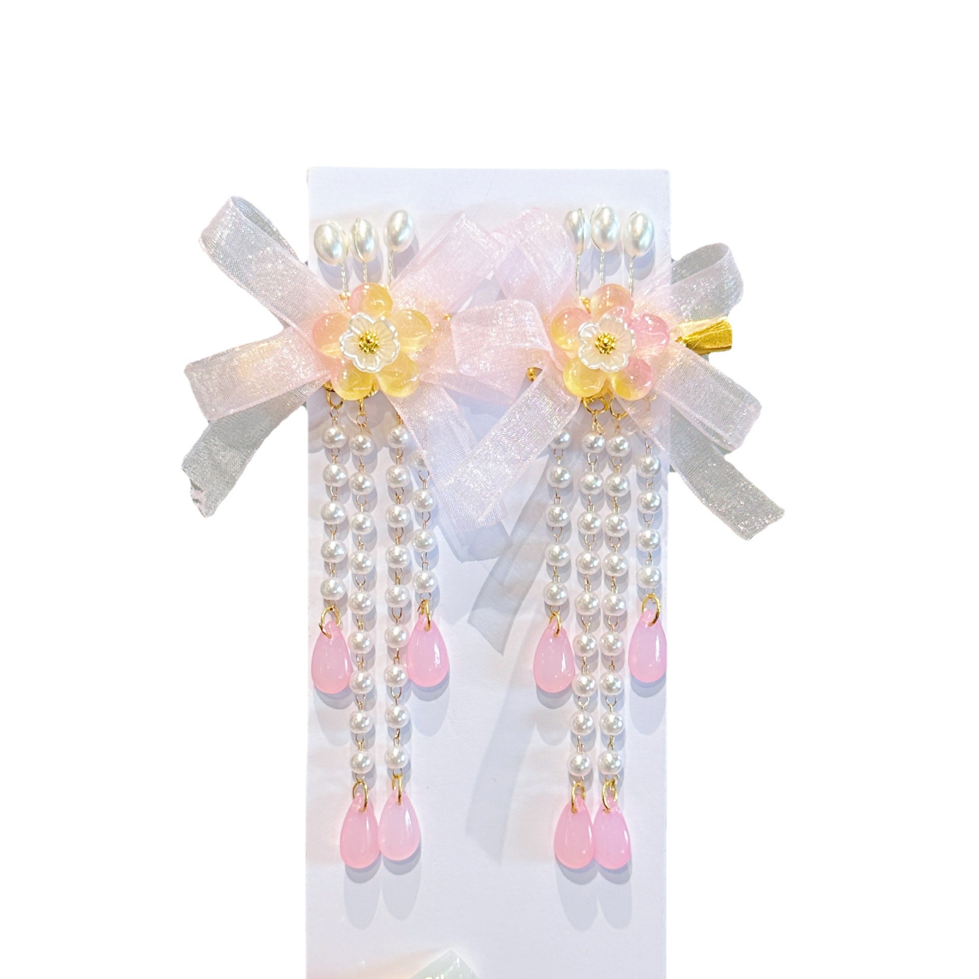 Children's Hairpin New Antique Flower Butterfly Pearl Fringe Chinese Style Glass To Clip Girls Hanfu Headwear Item Picture