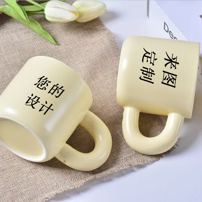 Mug Ceramic Custom Logo Gift Advertising Office Milk Fat Fat Cup Light Luxury Women's Water Cup High Appearance Level With Cover