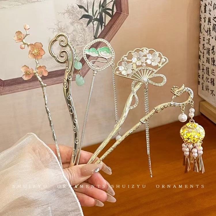 Tassel ancient-style hairpins, women's updo hairpins, high-end cheongsam wooden hairpins, women's new Chinese-style flower hairpins and hair accessories wholesale details Picture