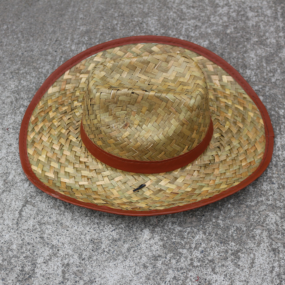 Summer Outdoor Sun Protection Bulrush Hat With Upside-Down Edge Western Cowboy Straw Hat Beach Hat Fishing Site Shade Hat For Men Specification drawing