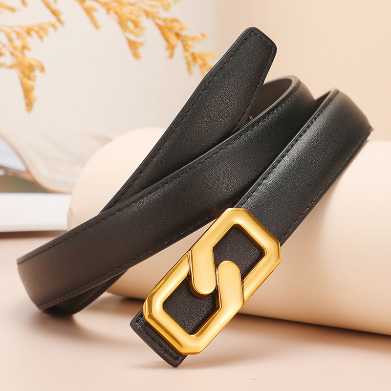 A two-layer genuine leather, simple and smooth buckle belt for women, versatile and decorated, high-end denim belt for women Specification image