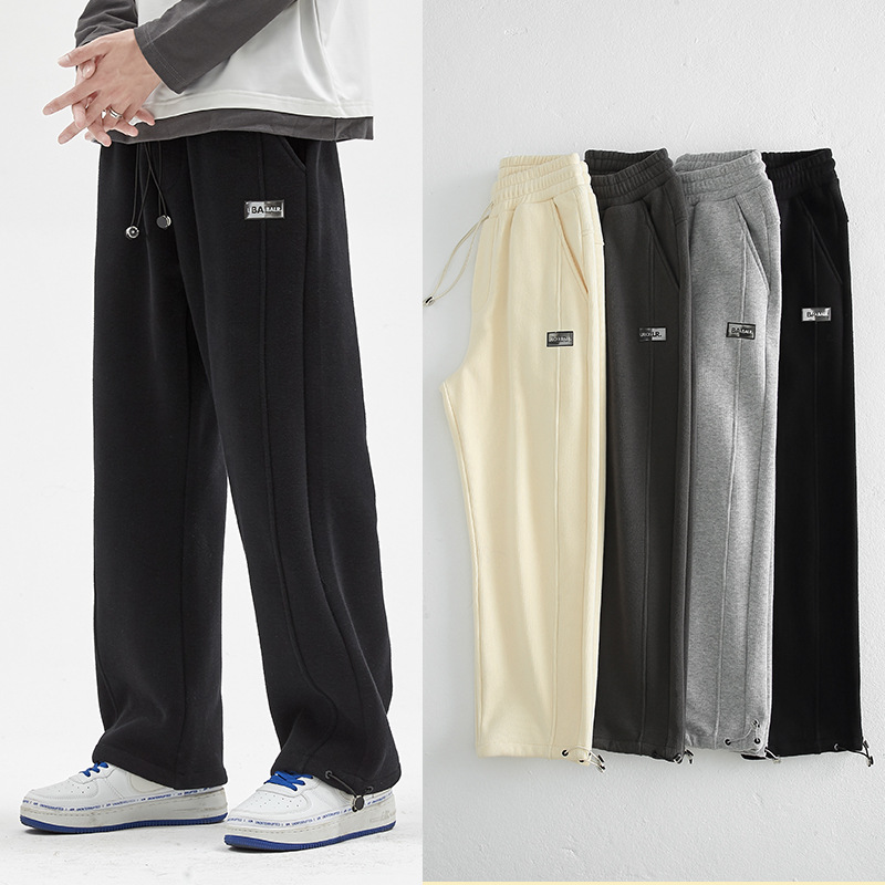 Straight-leg sportswear pants, men's autumn trendy brand loose drawstring leggings, basketball pants, wide-leg pants, grey sportswear sweatpants Application Scenario