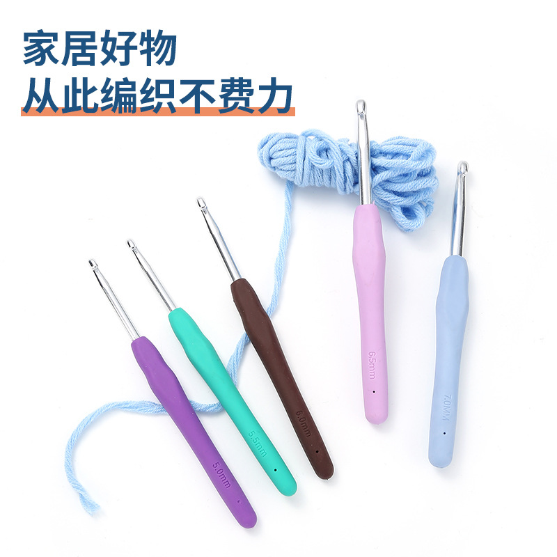 Color TPR silicone soft handle extended crochet metal single-head sweater needle hand-woven solid aluminum crochet wholesale Specification drawing