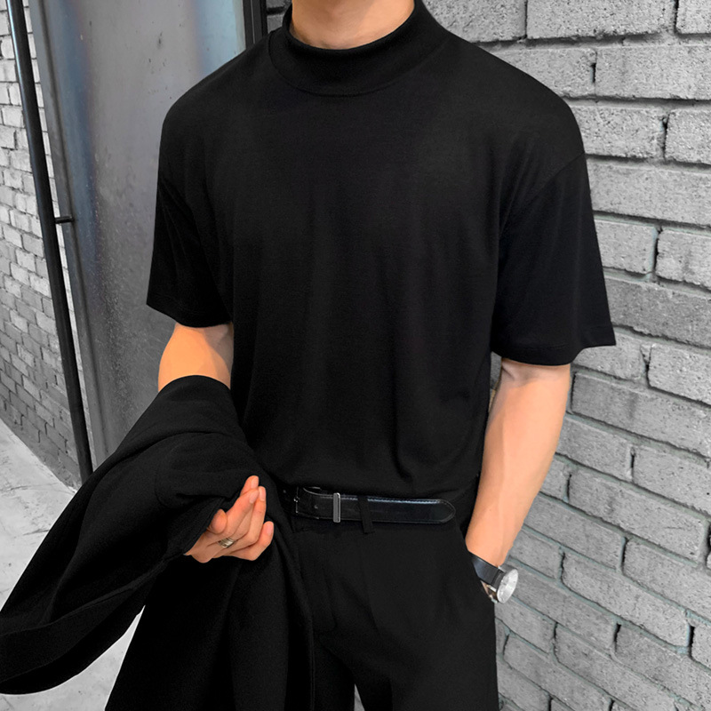 MYQ男装t恤短袖男夏季新款轻熟风男装韩版纯色小高领体恤上衣服详情图4
