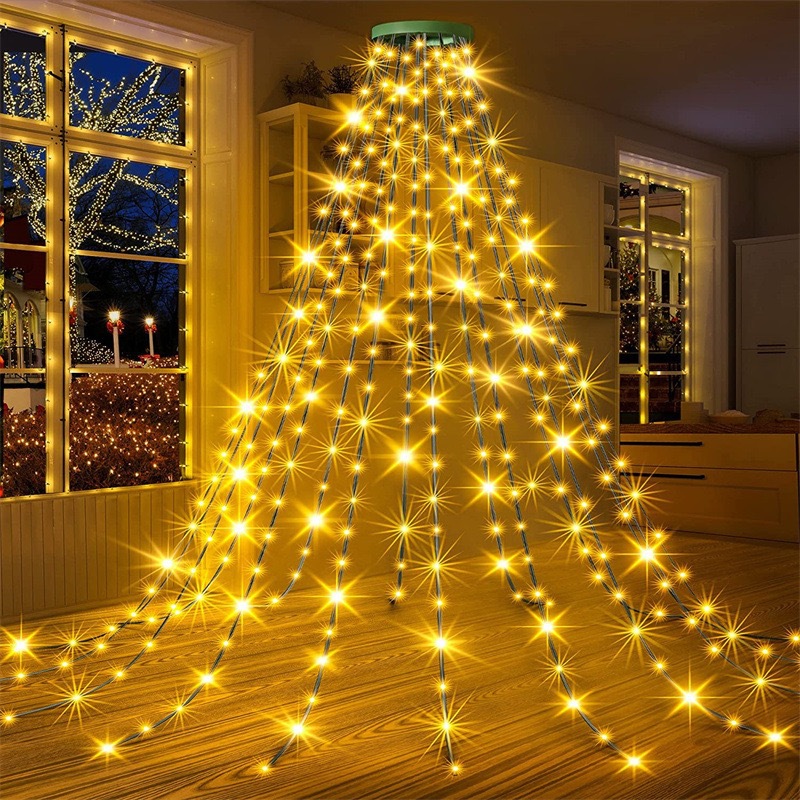 New LED circular tree top light, Christmas tree light, low-voltage five-pointed star waterfall hanging tree flowing water, Christmas LED light string full figure