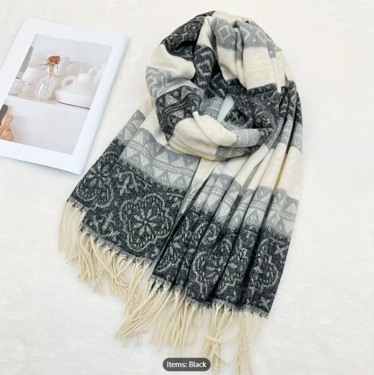New cross-border Bohemian faux cashmere scarf for autumn and winter, a versatile women's fashionable shawl with thick bristles in stock