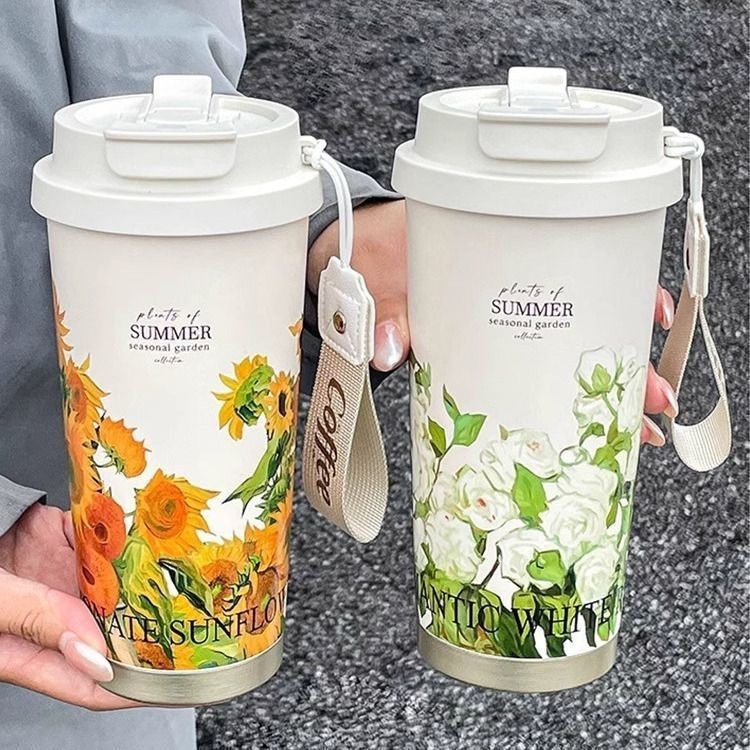 Guozao café taza aislante para chicas suzulan nuevo estilo doble taza de agua premium sentido con pajita estudiante gran capacidad ice ba tazas