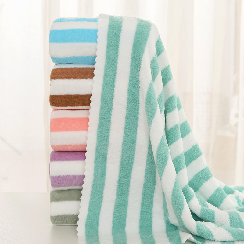 Coral Velvet Towel Bath Towel Set Towel Striped Towel Soft Absorbent Extra Thick Beach Towel Wide Strip Two-Piece Set Specification drawing