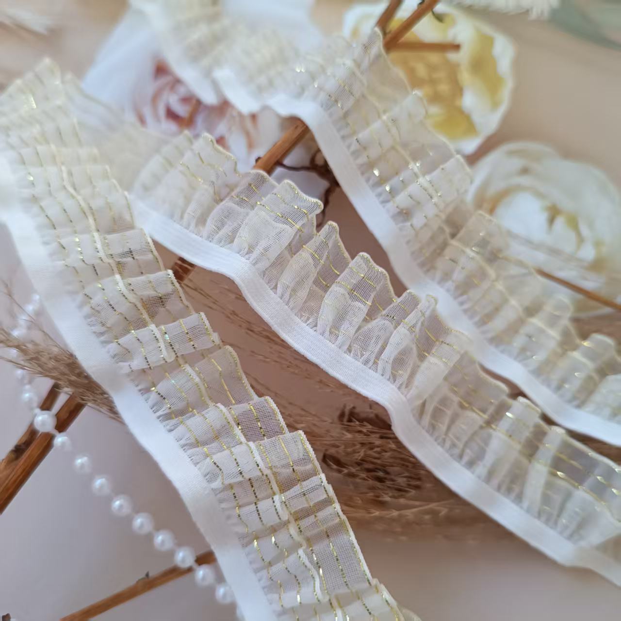 0141/2.0-2.5金银纯白单边双层木耳花边头饰服装玩具娃衣辅料详情图2