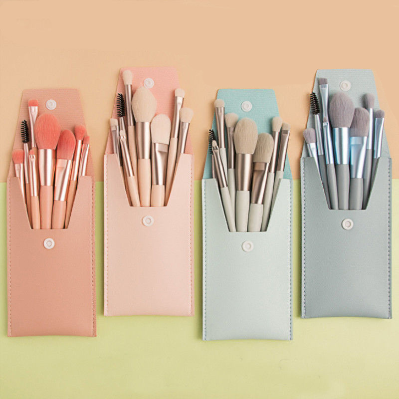 8-piece mini makeup brush set, Morandi Portable soft-bristled beginner's beauty Tool set