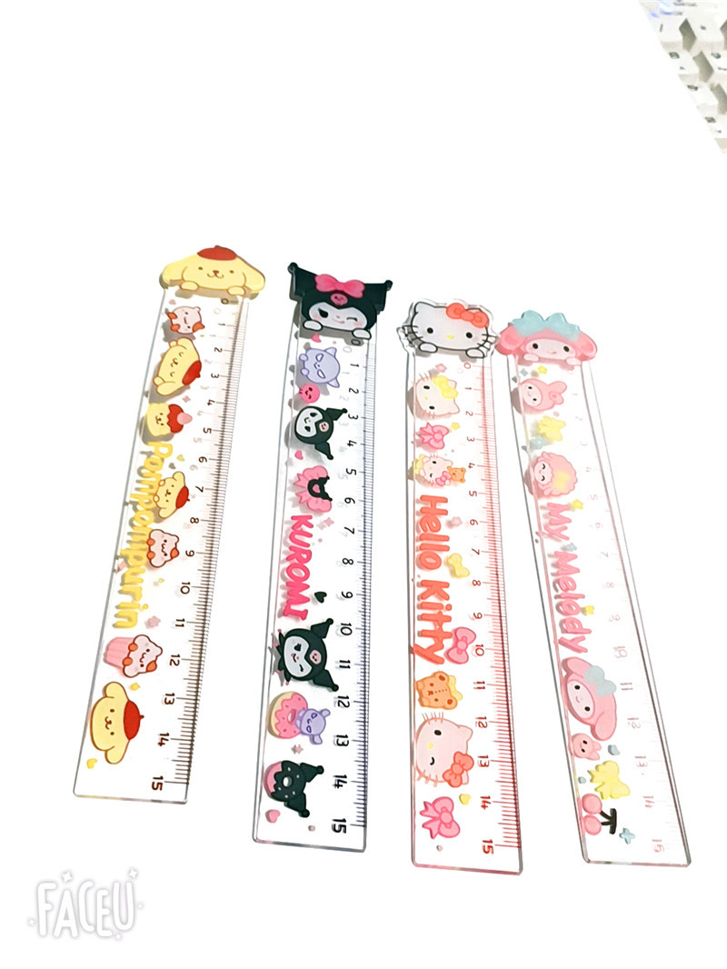 Cute and creative Sanrio cartoon pattern acrylic double-layer transparent student measuring 15CM stationery ruler Item Picture