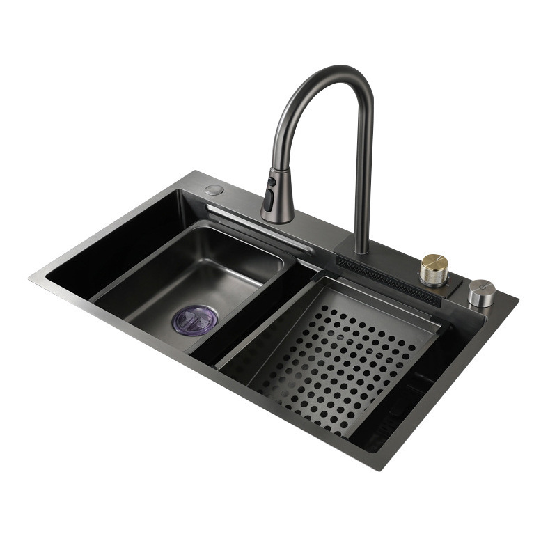 Attractive Moen Kitchen Sink, Raindrop Waterfall Stainless Steel Pull-out Faucet Sink Set, Large single Sink Sink under the counter X7 model, Essential for kitchen countertop 20002 Item Picture