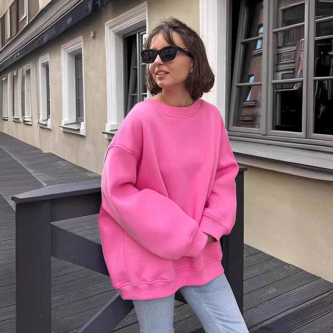 Neutral style hoodie, new cross-border fashion trend women's clothing for autumn and winter in Europe and America, versatile loose fleece hoodie wholesale Specification image