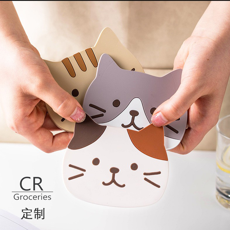 "2024PVC Light luxury cat-shaped cute coasters, anti-slip coasters, bowl MATS, teacup MATS, heat-insulating coasters.