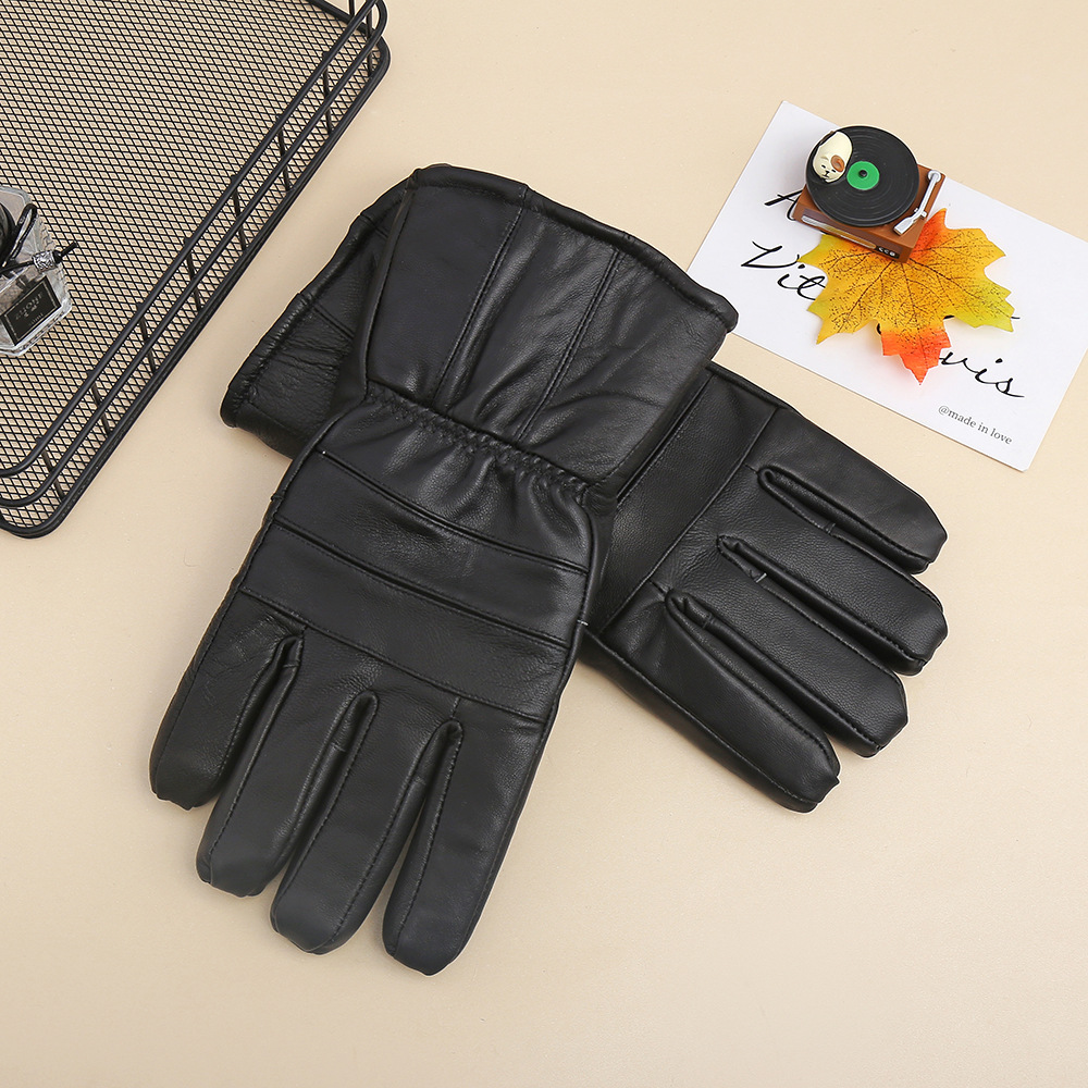 Thick genuine leather gloves for men in autumn and winter, outdoor skiing and cycling warm and windproof gloves, and genuine sheepskin spliced gloves