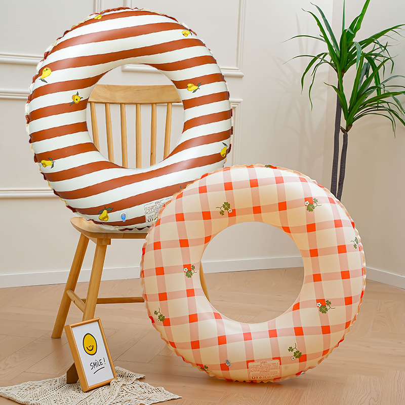24 New Printed Checkered Flower Swimming Ring Thickened Environmental Protection Material Adult Underarm Ring Striped Fruit Swimming Ring Wholesale