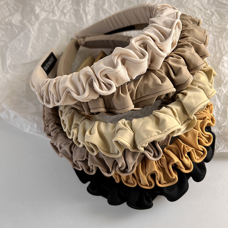 Pleated Headband Korean Headdress Advanced Sense Pure Color Cloth Art High Cranial Top Hairpin Female Gentle Temperament French Headband details Picture