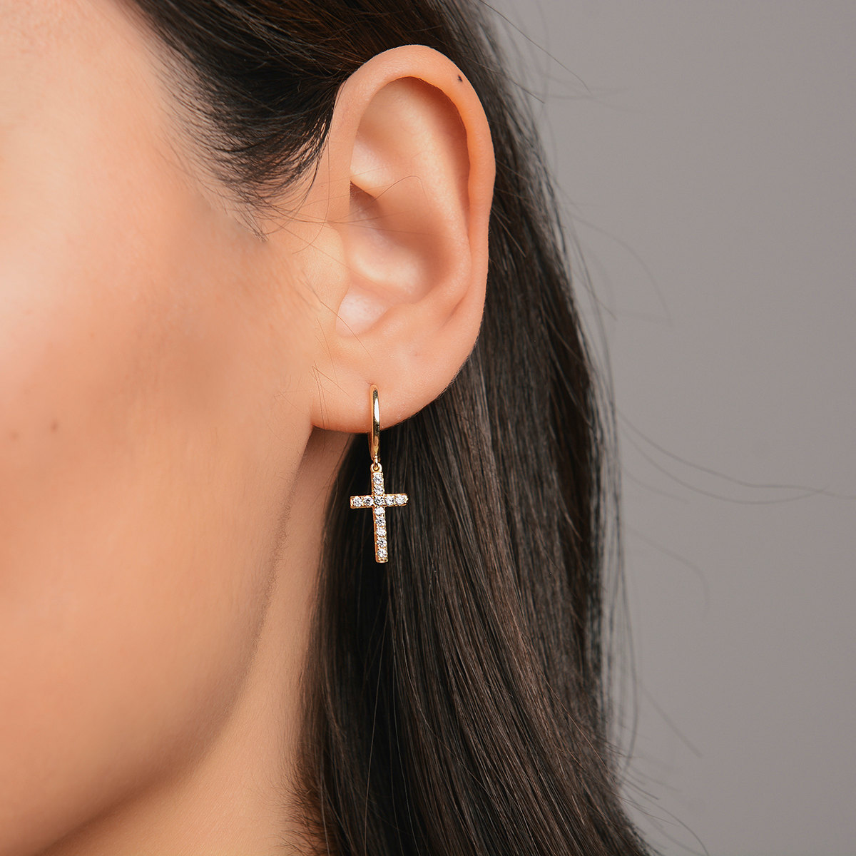 925 sterling silver earrings, personalized cross-shaped micro-inlaid zircon small ear rings, simple ear buckles, European and American accessories details Picture