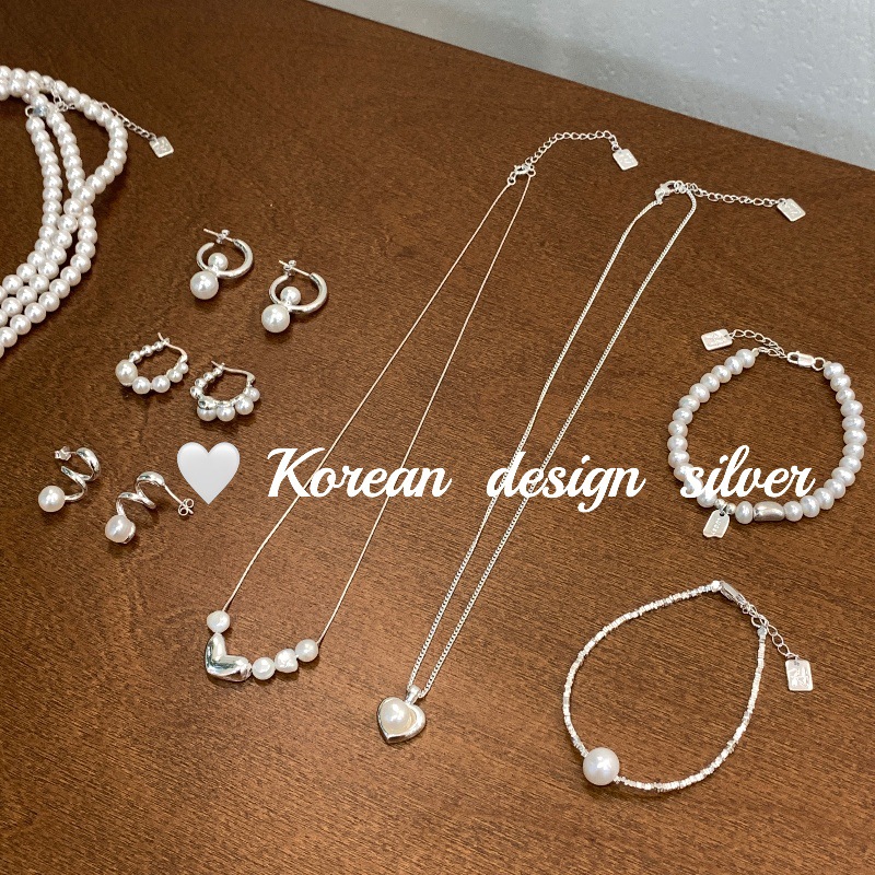 秀智 韩国东大门网红ins风银饰品 S925纯银爱心珍珠项链碎银手链