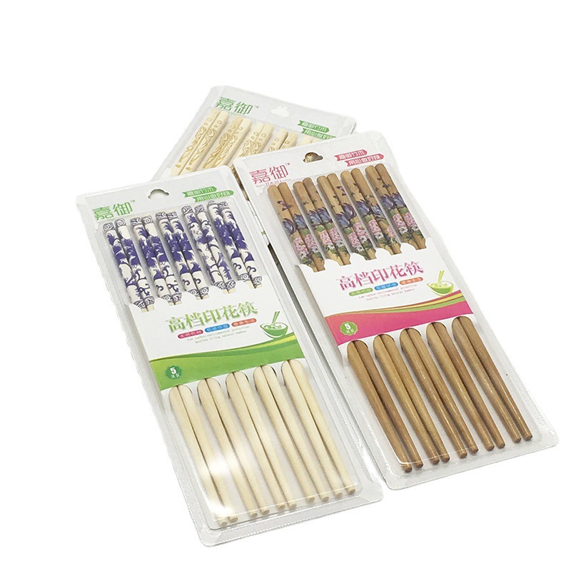 Vacuum-formed family set of 5 pairs of bamboo chopsticks, printed bamboo chopsticks, household chopsticks 2 yuan, wholesale of daily necessities in the store
