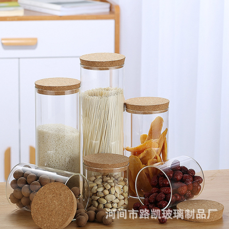 Wholesale Glass Cork-Covered Sugar Jar Storage Jar Tea Dried Fruit Sealed Jar Kitchen Seasoning Storage Glass Jar Application Scenario