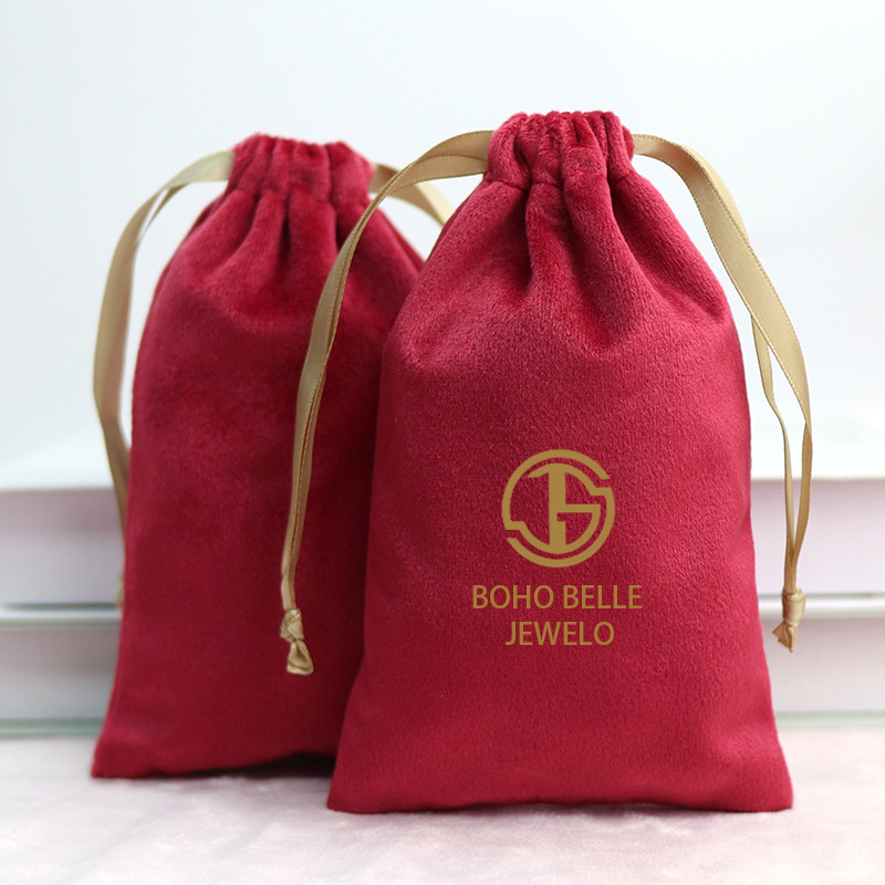 Red festive velvet drawstring bag, dust-proof packaging, velvet storage bag, New Year gift, drawstring bag with LOGO printing