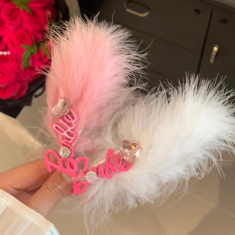 Dopamine y2k Barbie Princess Windswept Side bangs with Pearl Bow Clip Alphabet Duck Beak Clip Headwear Wholesale full figure
