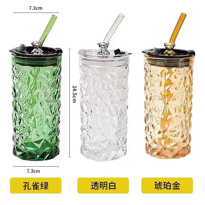 Copa de oso con tapa resistente a altas temperaturas alta apariencia horizontal cristal transparente copa de agua Item Picture