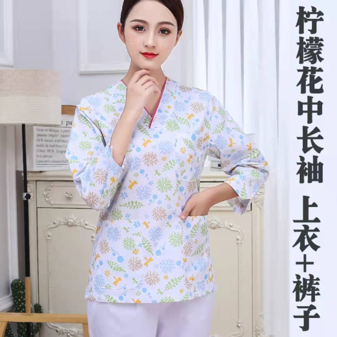 印花工作服洗手衣月子母婴工作服女长短袖套装家政美容院宠物院详情图4